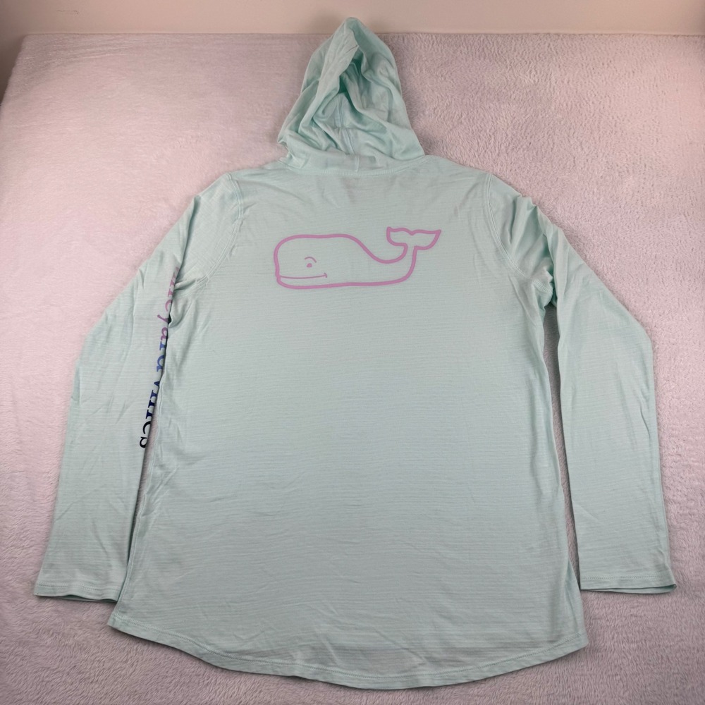Vineyard Vines Hoodie Womens Large Mint Green Long Sleeve Slub Cotton Whale Logo - Picture 10 of 12